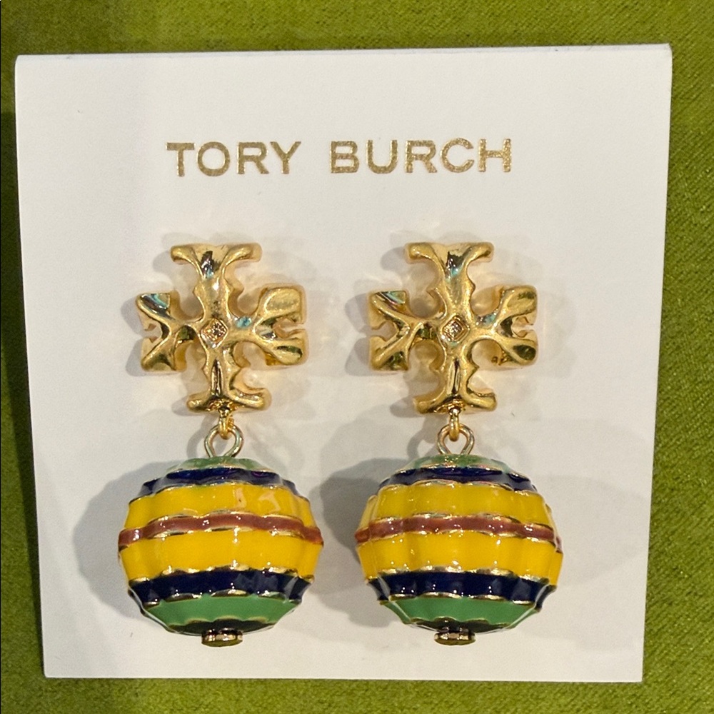 Tory Burch Gold Yellow, Green Blue Dangle Earrings Authentic - Picture 1 of 7